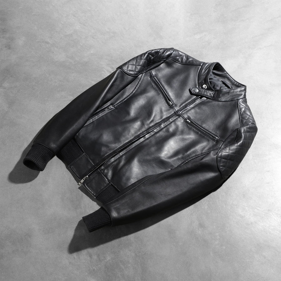 Nightshift Women's Black Leather Bomber Jacket lifestyle detail – VOOLUP
