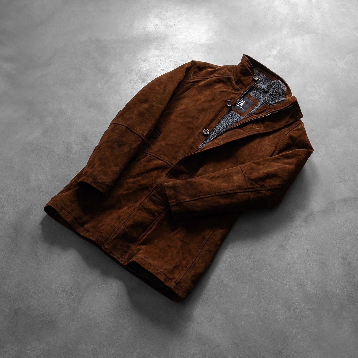 Marshal Men's Maroon Suede Leather Jacket lifestyle detail – VOOLUP
