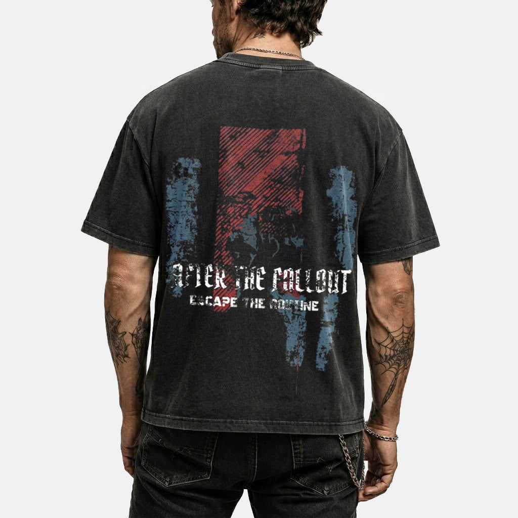 After The Fallout washed black graphic t-shirt back print design by VOOLUP