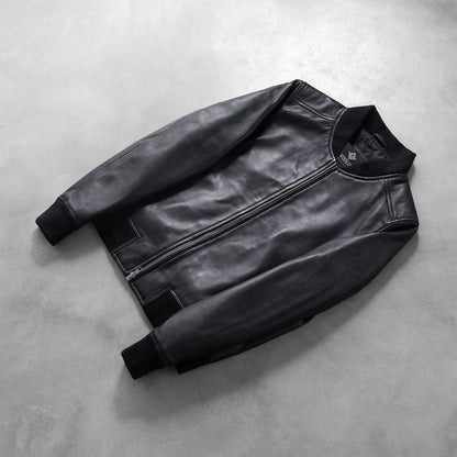 Bliss Noir Women's Black Leather Bomber Jacket lifestyle detail – VOOLUP