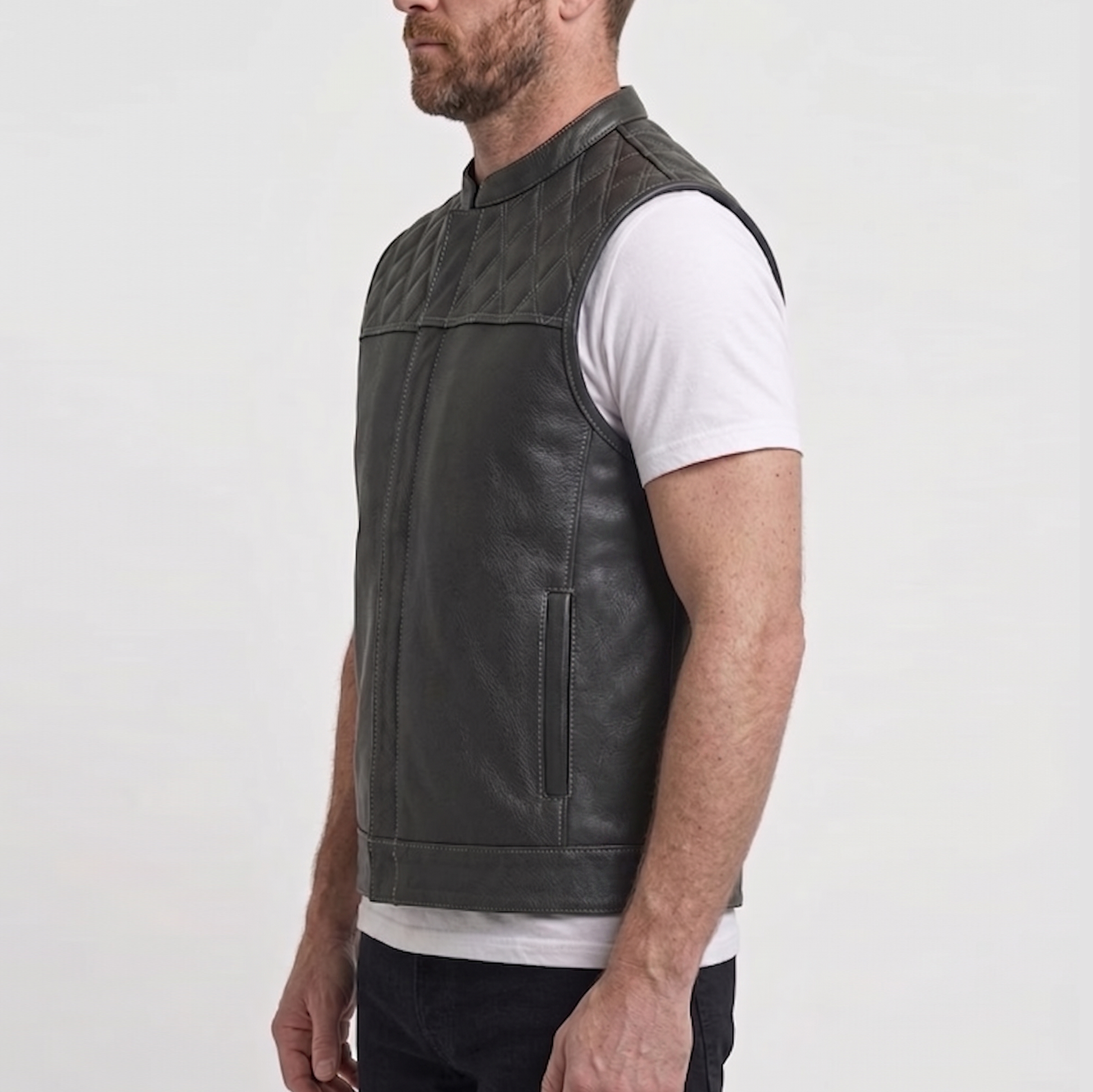 Eclipse Men's Black Leather Rider Vest side view – VOOLUP