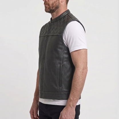 Eclipse Men's Black Leather Rider Vest side view – VOOLUP