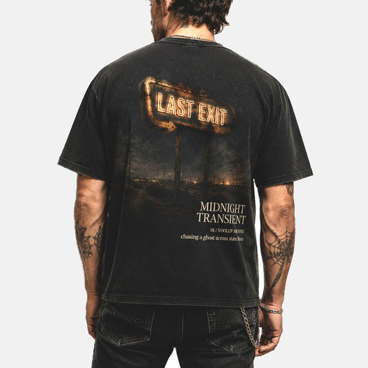 Midnight Transit Vintage Washed Black Graphic T-Shirt - VOOLUP