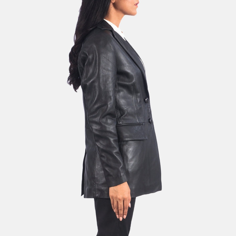Monroe Women's Black Leather Blazer side view – VOOLUP