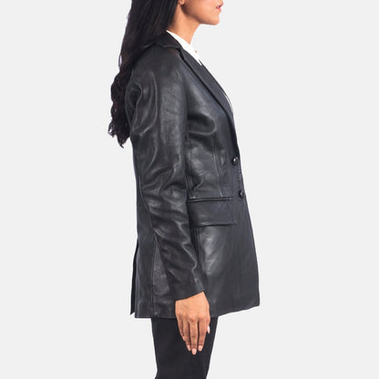 Monroe Women's Black Leather Blazer side view – VOOLUP