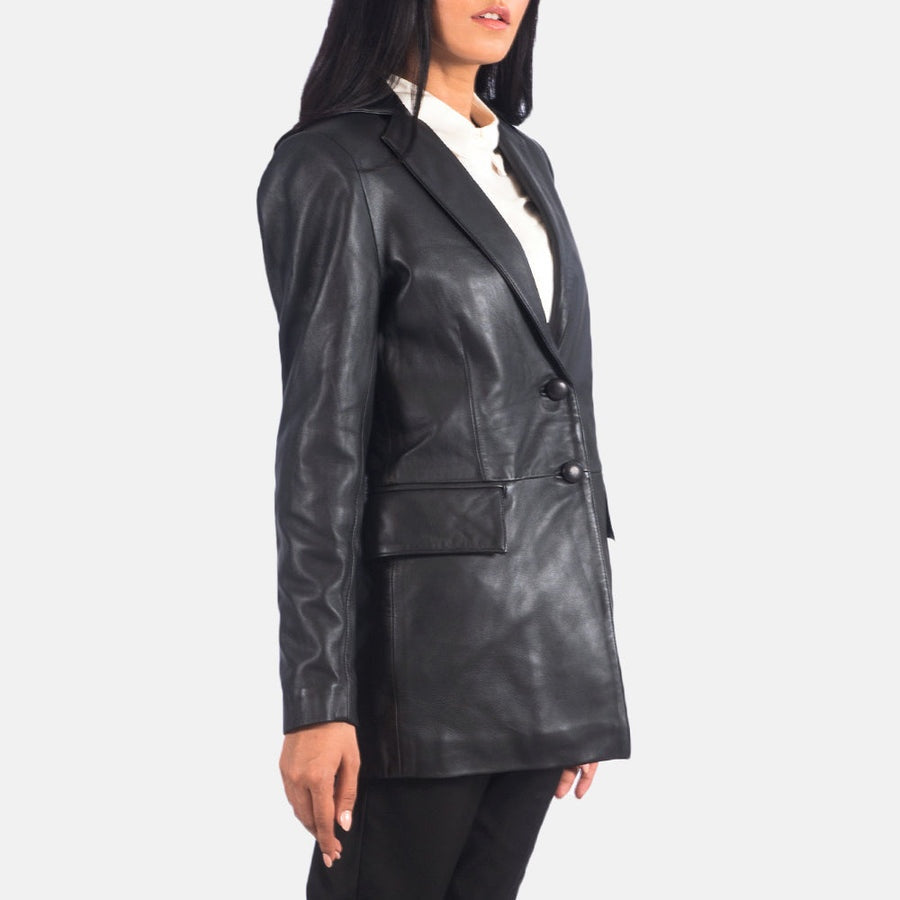 Monroe Women's Black Leather Blazer alternate side view – VOOLUP