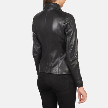 Moonlight Women's Black Leather Jacket back view – VOOLUP