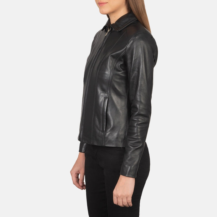 Moonlight Women's Black Leather Jacket side view – VOOLUP