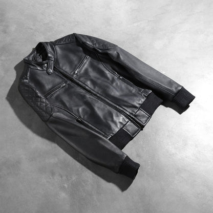 Nightshift Women's Black Leather Bomber Jacket lifestyle view – VOOLUP