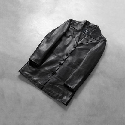 Phantom Men's Black Leather Trench Coat lifestyle view – VOOLUP