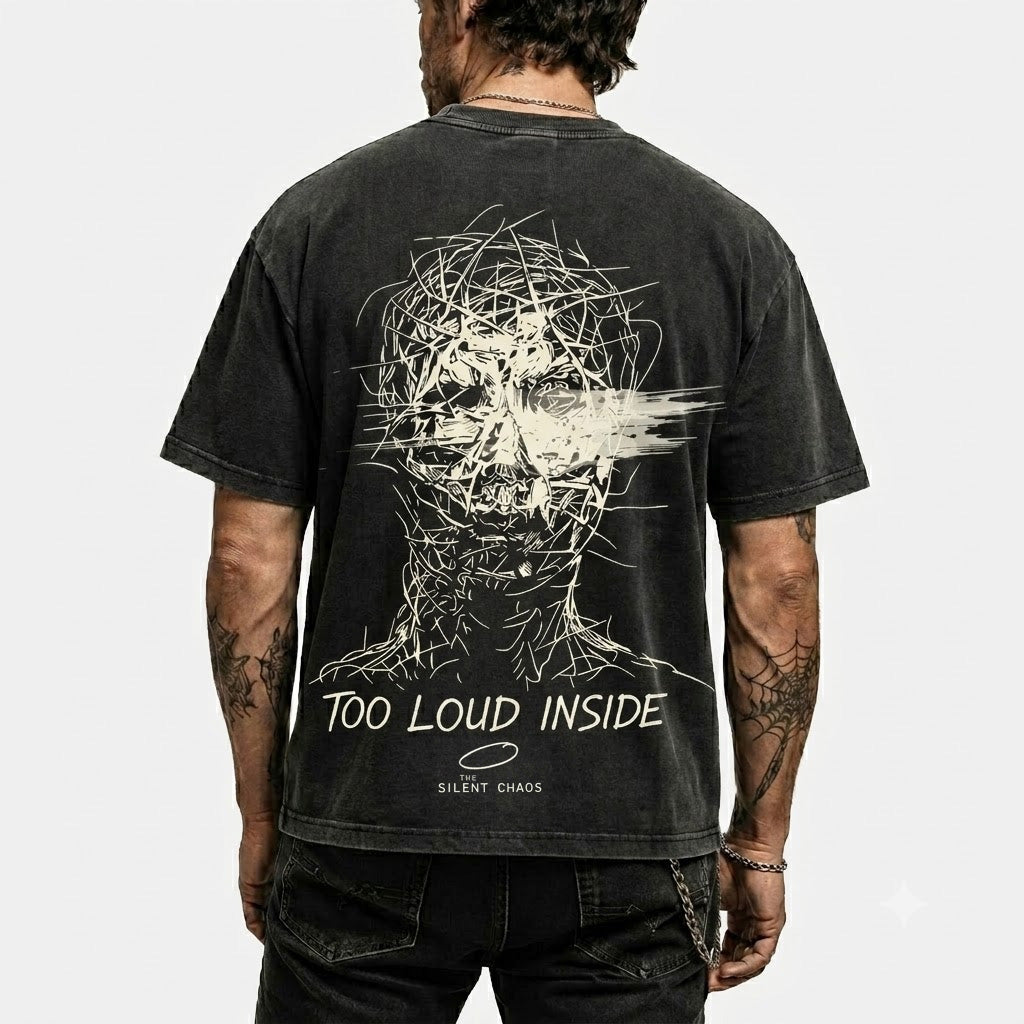 The Silent Chaos Vintage Washed Black Graphic T-Shirt
