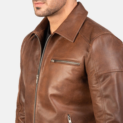 Sierra Men's Brown Leather Jacket side view alternate – VOOLUP