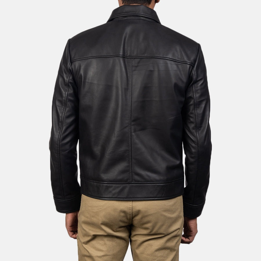 Titan Men's Black Leather Jacket back view – VOOLUP