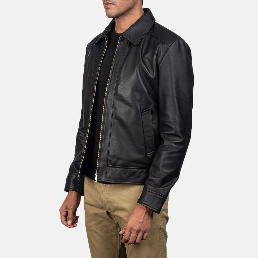 Titan Men's Black Leather Jacket side view – VOOLUP