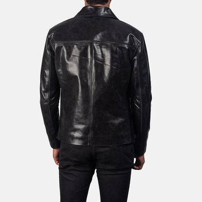 Vortex Men's Black Leather Jacket back view – VOOLUP