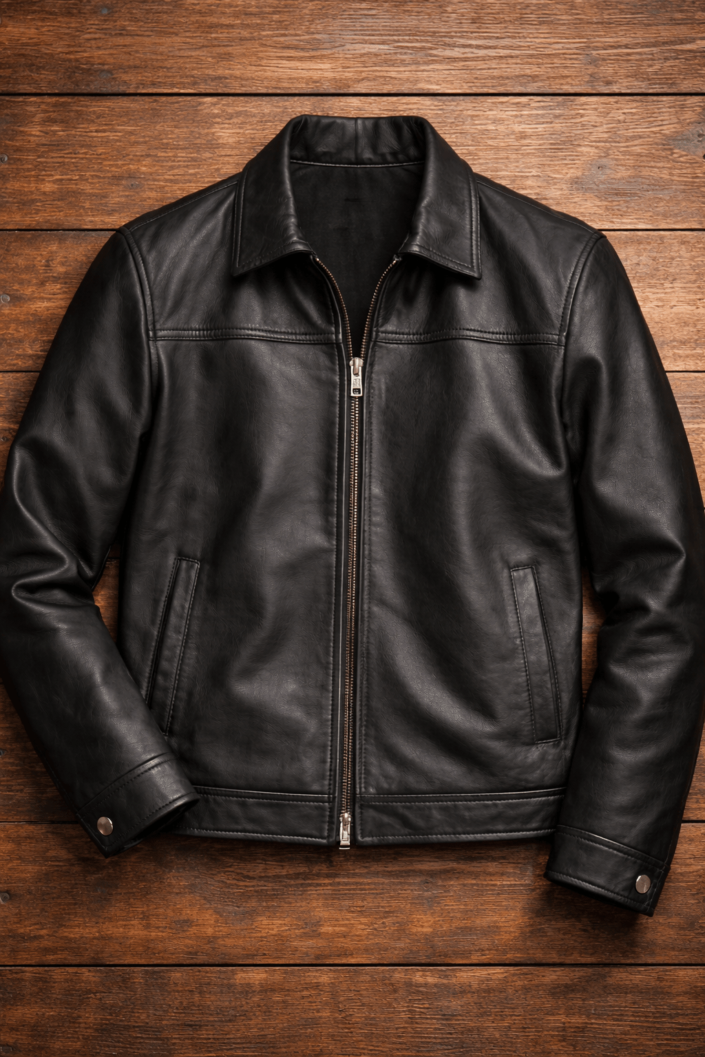 Ashford Men's Black Leather Jacket side view – VOOLUP