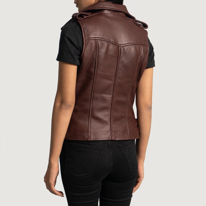 Bordeaux Women's Leather Buckle Biker Vest lifestyle detail – VOOLUP
