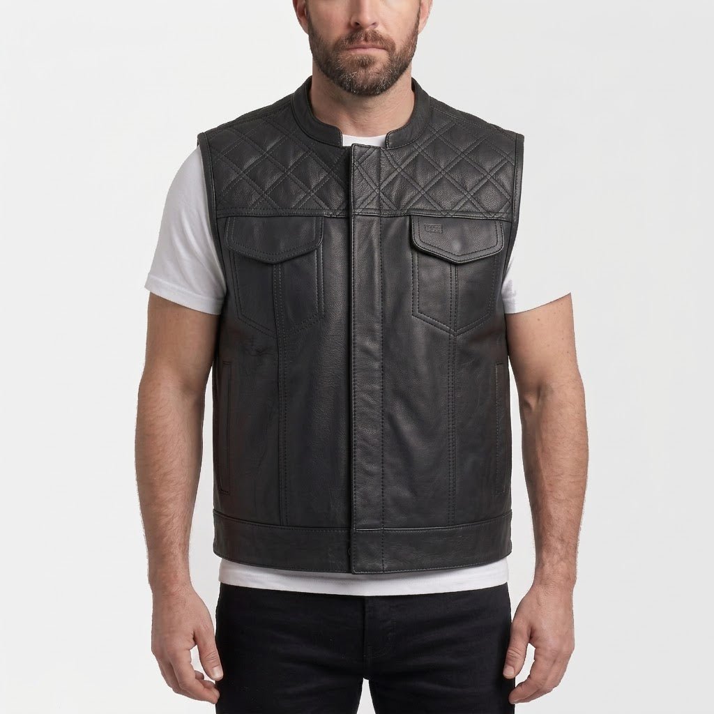 Eclipse men's black genuine leather rider vest with paisley lining – VOOLUP