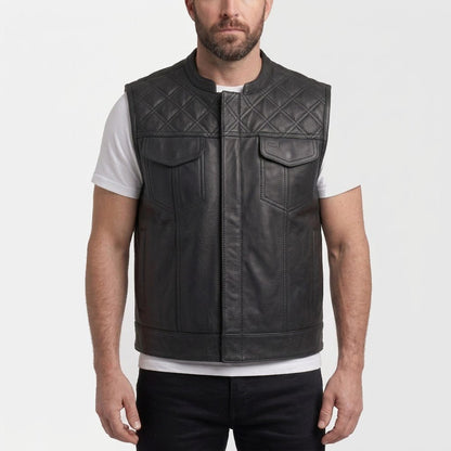 Eclipse men's black genuine leather rider vest with paisley lining – VOOLUP