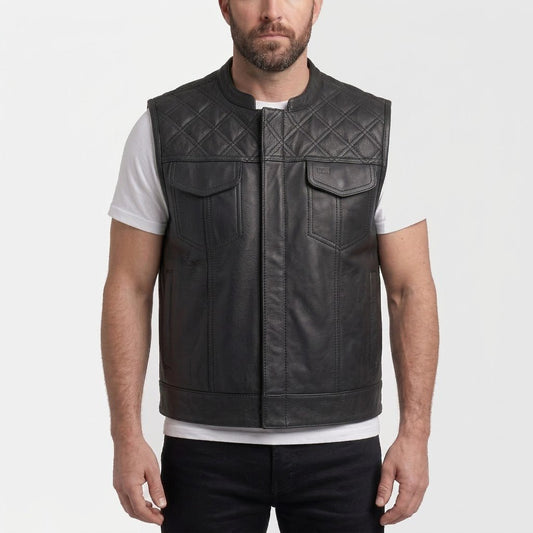Eclipse men's black genuine leather rider vest with paisley lining – VOOLUP