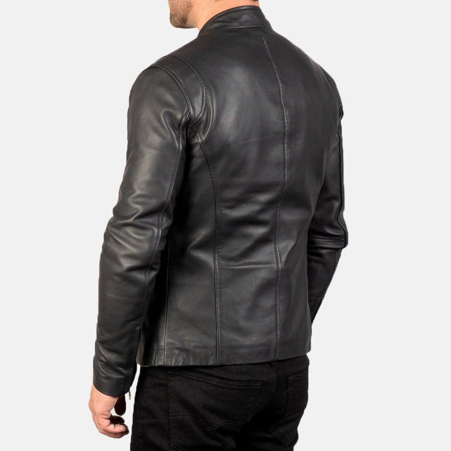 Iron Legacy Men's Black Leather Jacket side view – VOOLUP