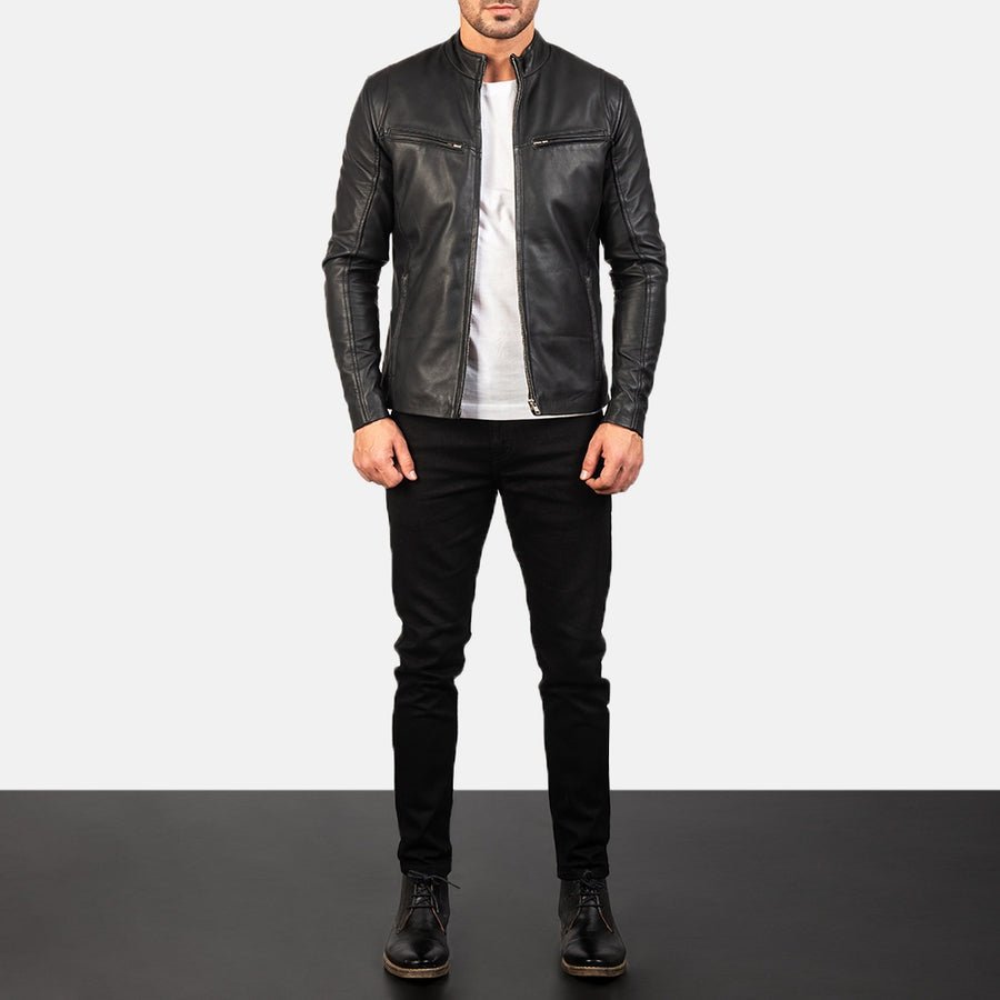 Iron Legacy Men's Black Leather Jacket detail view – VOOLUP