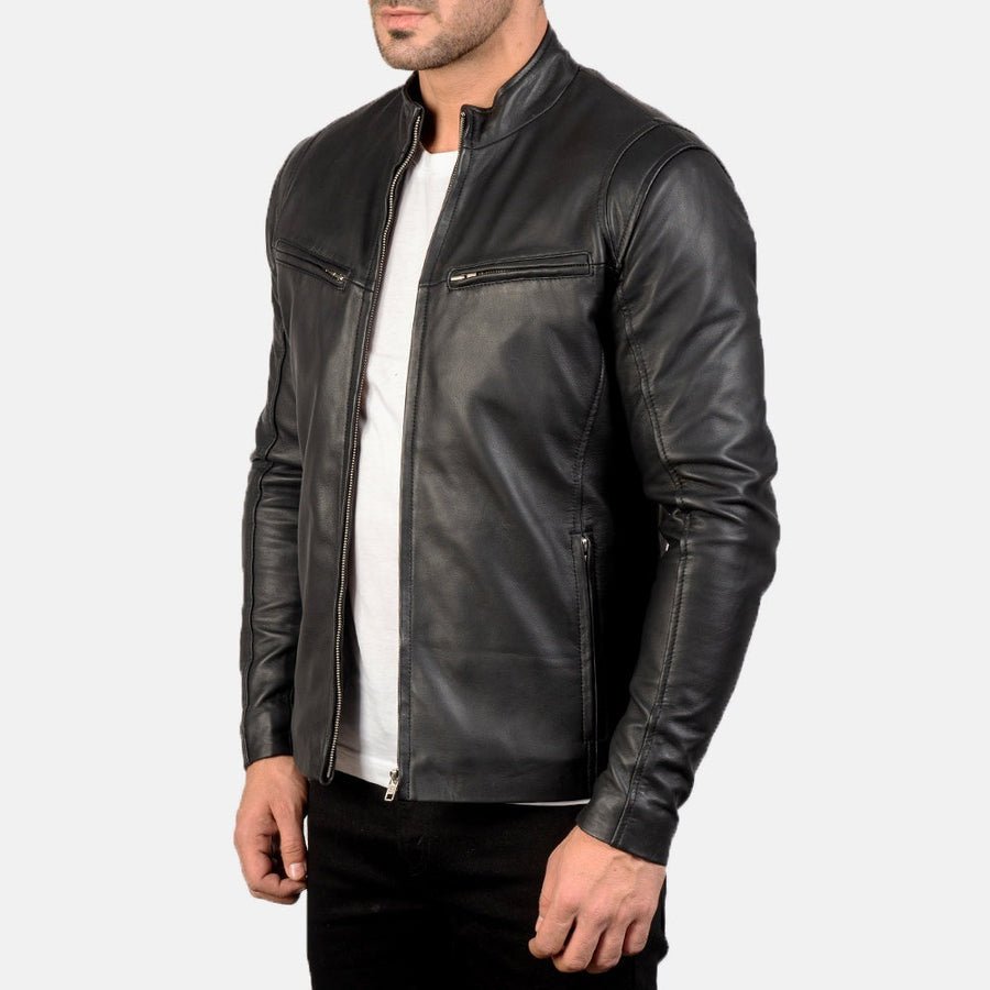 Iron Legacy Men's Black Leather Jacket back view – VOOLUP