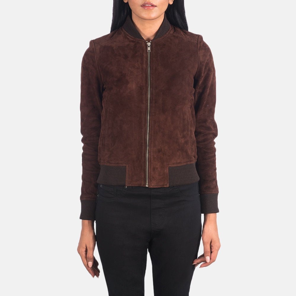 Luxe Sienna women's maroon genuine suede leather bomber jacket – VOOLUP