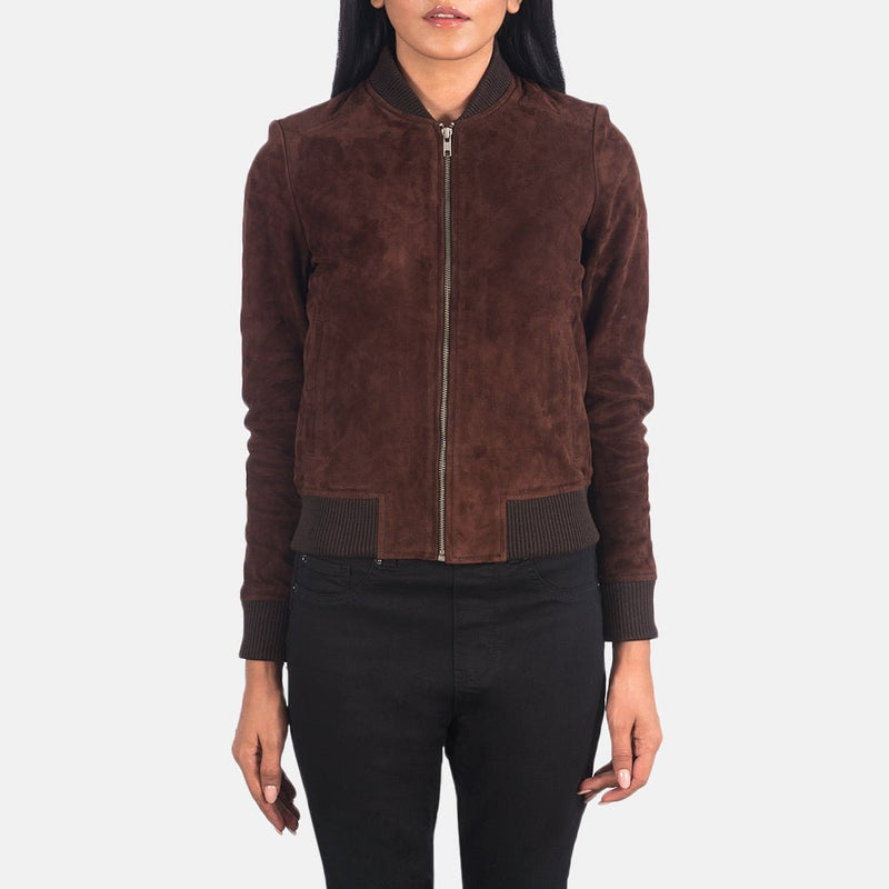 Luxe Sienna women's maroon genuine suede leather bomber jacket – VOOLUP