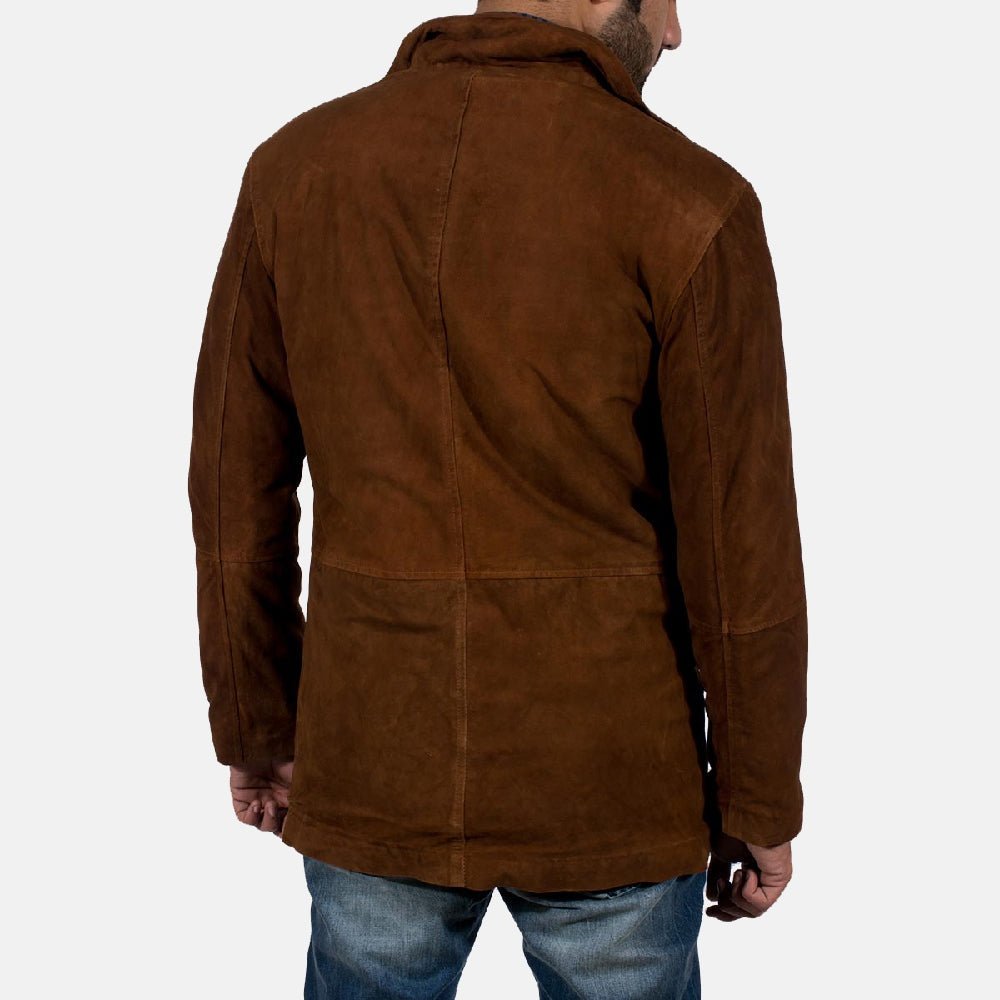 Marshal Men's Maroon Suede Leather Jacket back view – VOOLUP
