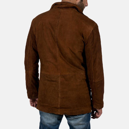 Marshal Men's Maroon Suede Leather Jacket back view – VOOLUP