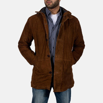 Marshal men's maroon genuine suede leather jacket front view – VOOLUP