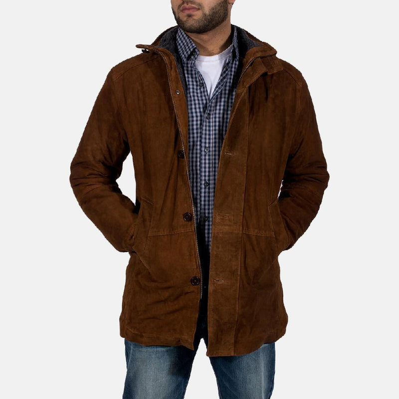 Marshal men's maroon genuine suede leather jacket front view – VOOLUP