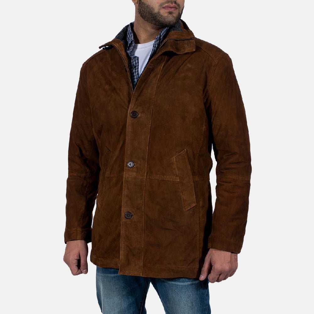 Marshal Men's Maroon Suede Leather Jacket side view – VOOLUP
