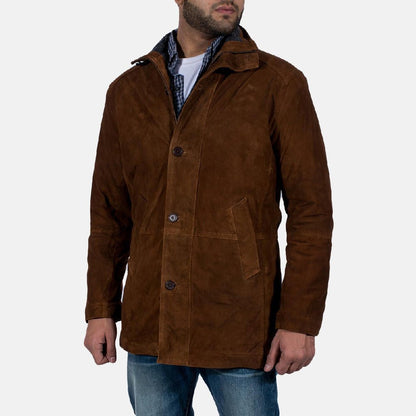 Marshal Men's Maroon Suede Leather Jacket side view – VOOLUP