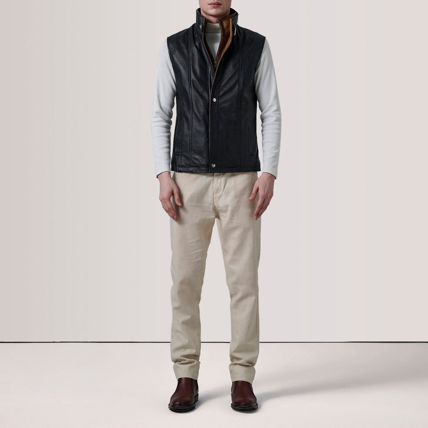 Nash Men's Black Waxed Leather Vest back view – VOOLUP