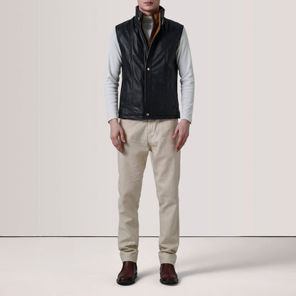 Nash Men's Black Waxed Leather Vest back view – VOOLUP