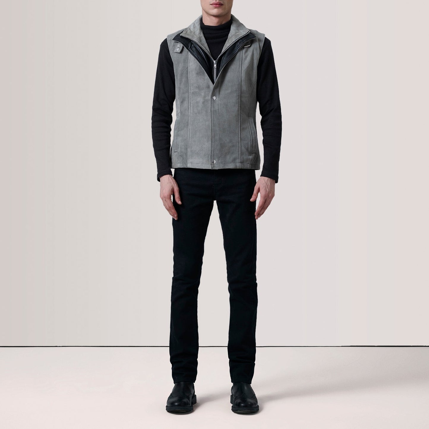 Nash Men's Grey Waxed Leather Vest back view – VOOLUP