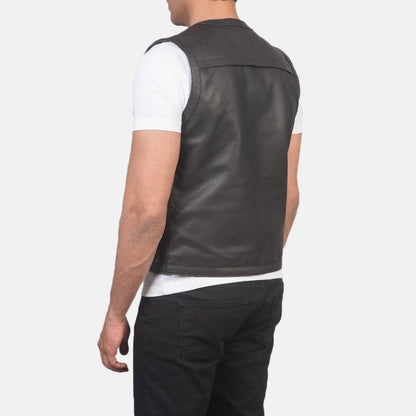 Safari Men's Brown Leather Utility Vest lifestyle view – VOOLUP