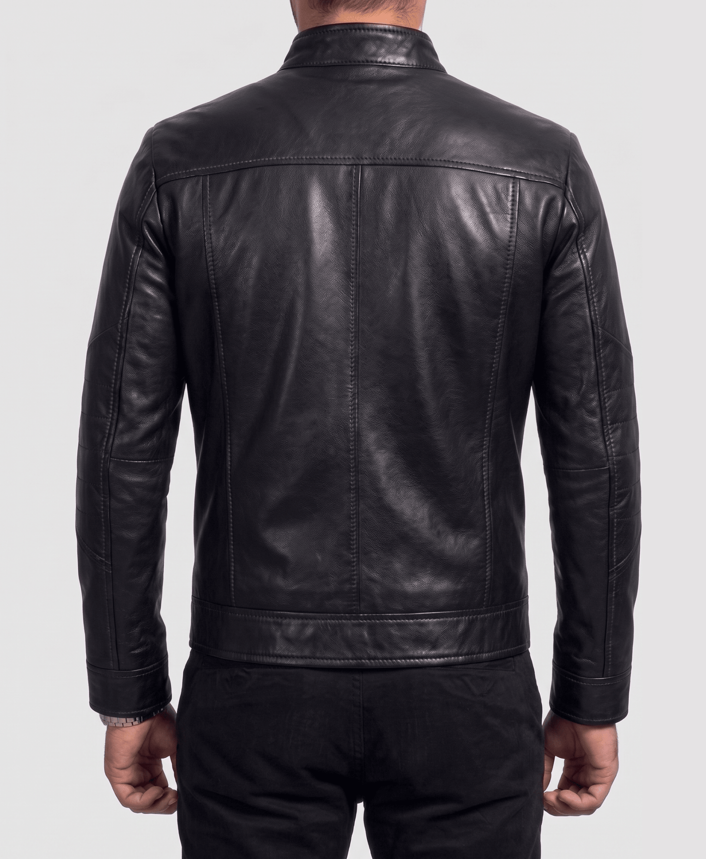 Onyx Racer Men's Black Lambskin Leather Jacket side view – VOOLUP