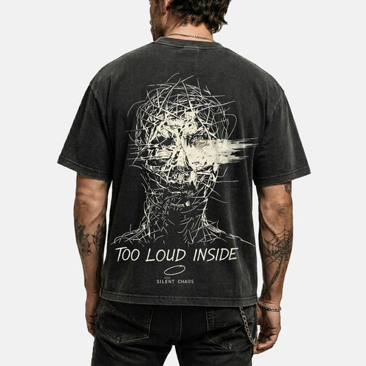 The Silent Chaos Vintage Washed Black Graphic T-Shirt - VOOLUP
